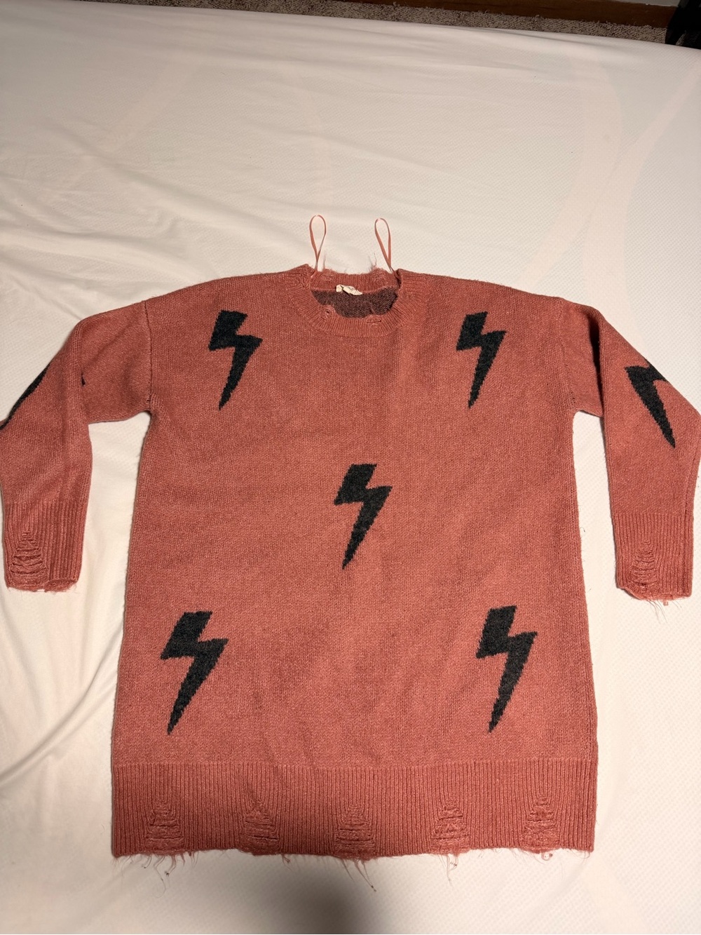 easel Rust Crewneck Sweater with Black Lightning Bolts